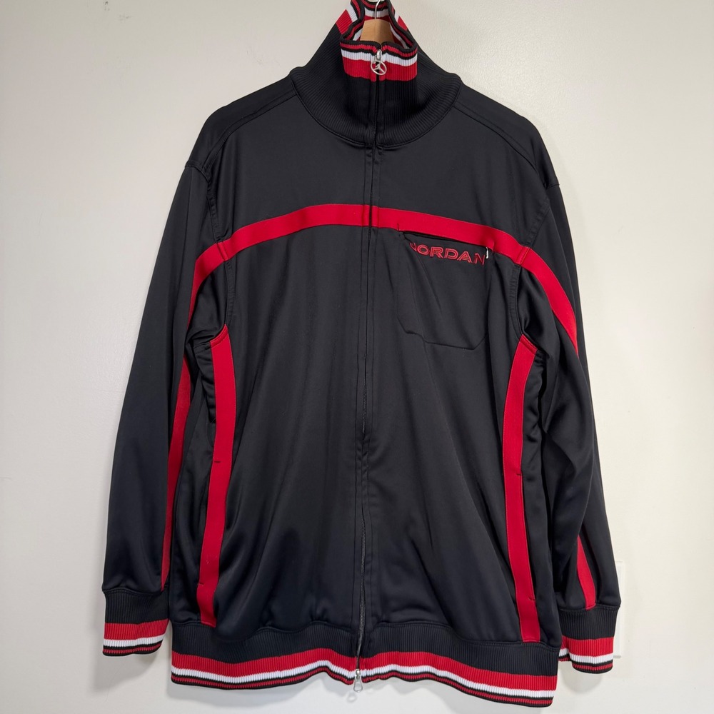 Jordan Full Zip Track Jacket Mens Large Black Red Sportswear Y2K